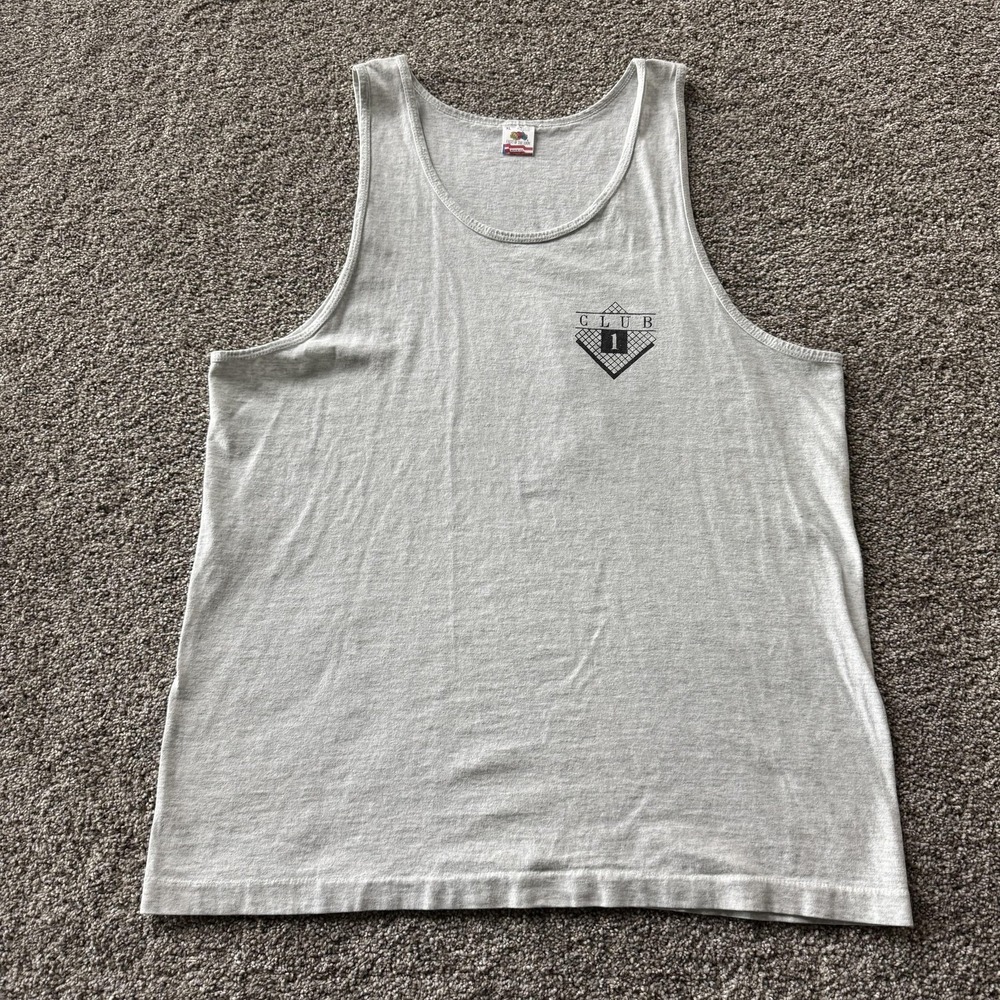 Vintage 80s 90s Fruit Of The Loom Club 1 Tank Top Mens XL Gray USA Graphic